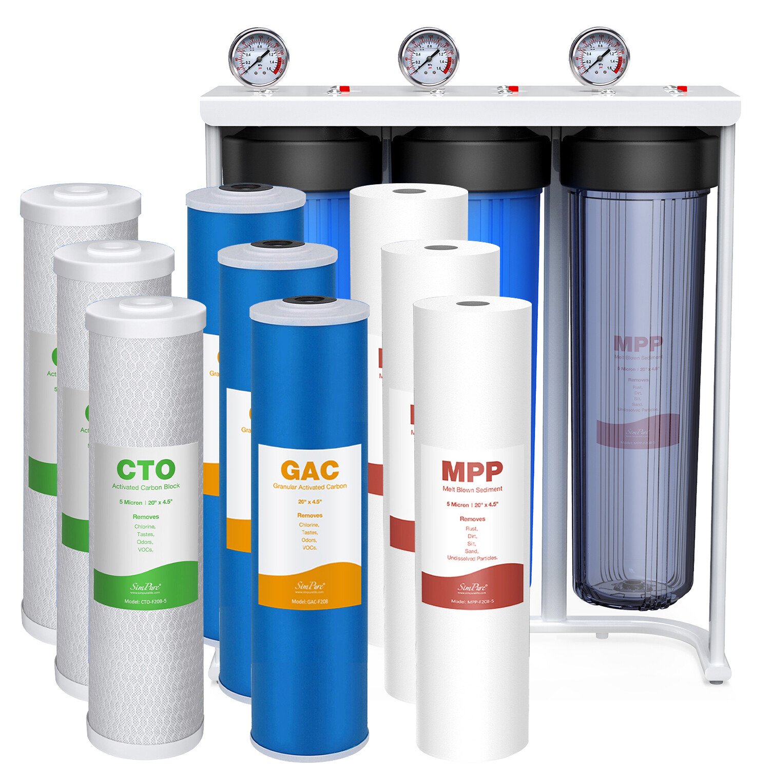 20"x4.5" Big Blue Whole House Water Filter System with 3 Set Filter Cartridge