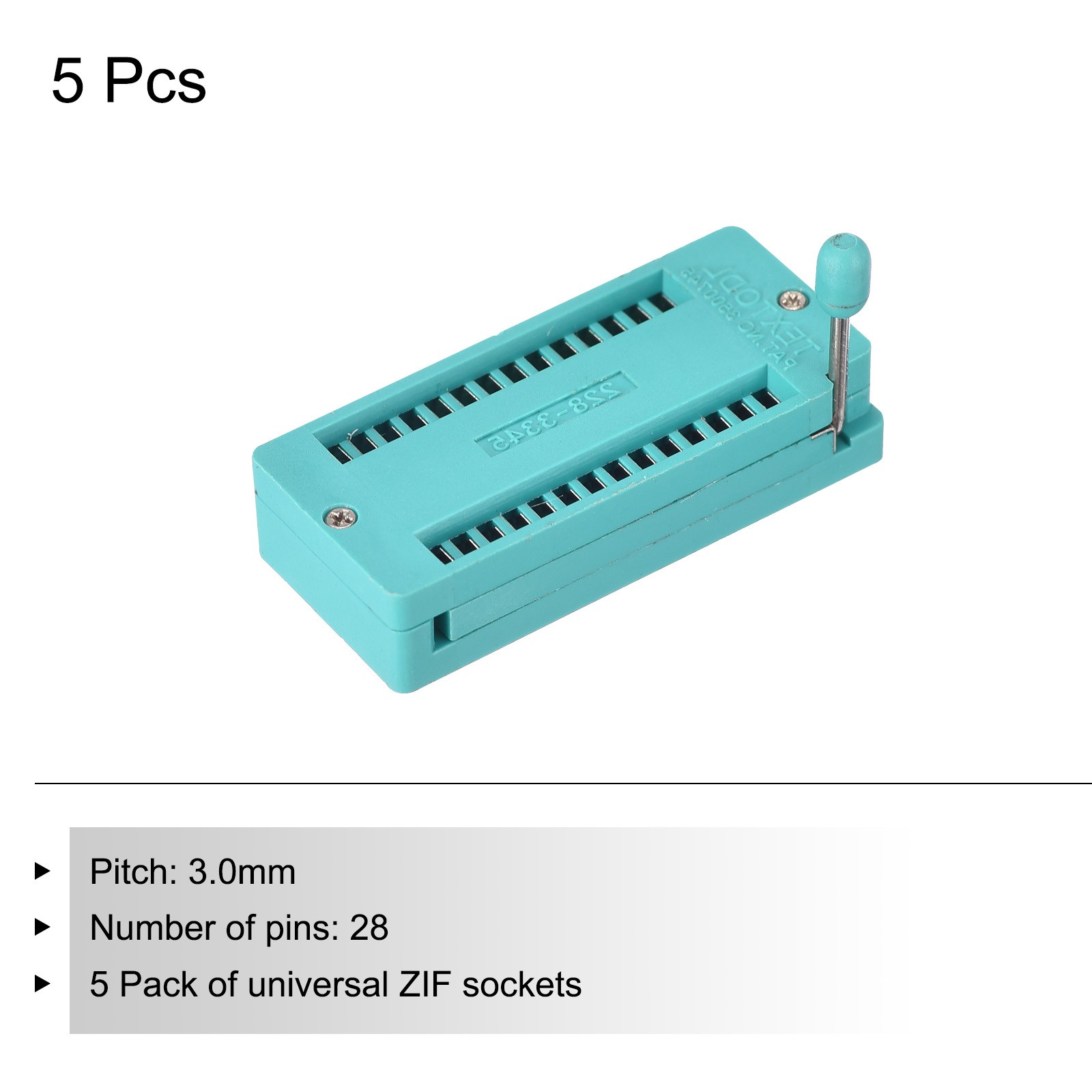 Universal IC Test ZIF Socket 28 Pin 3.0mm Pitch for Microcontroller, Chip 5 Pack