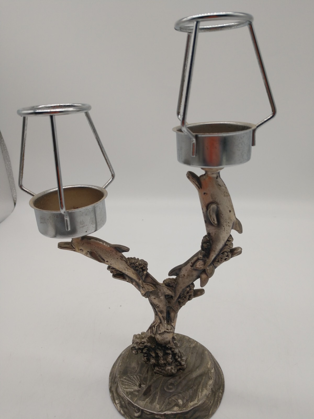 Dolphin Tealight Metal Double Lights Shades 10 inches tall 6 figurines waves