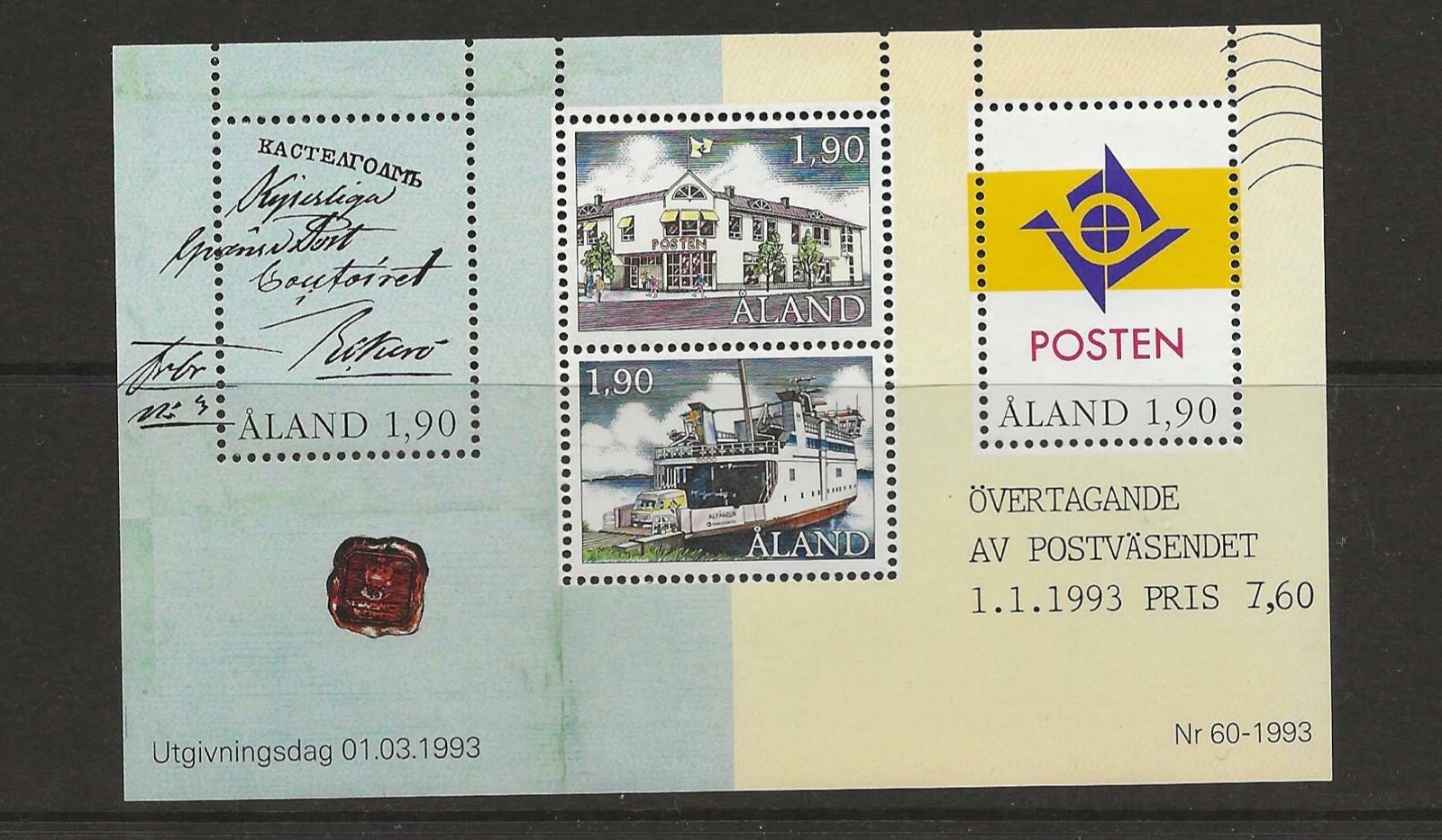 Aland Finland 1993 postal service post MS  MNH (f66)