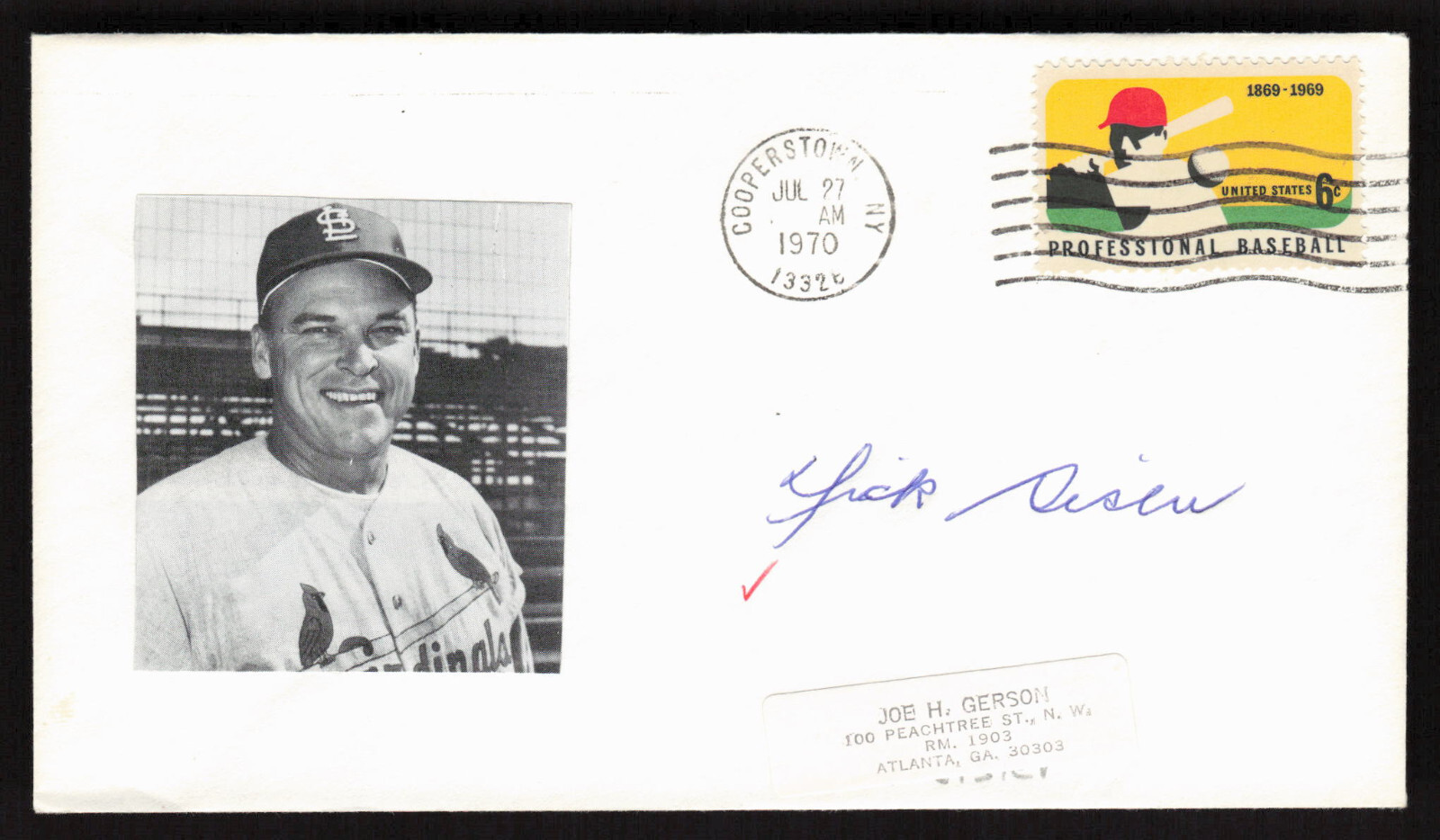 Dick Sisler Signed 1970 Baseball Stamp Cachet Envelope St. Louis Cardinals Auto