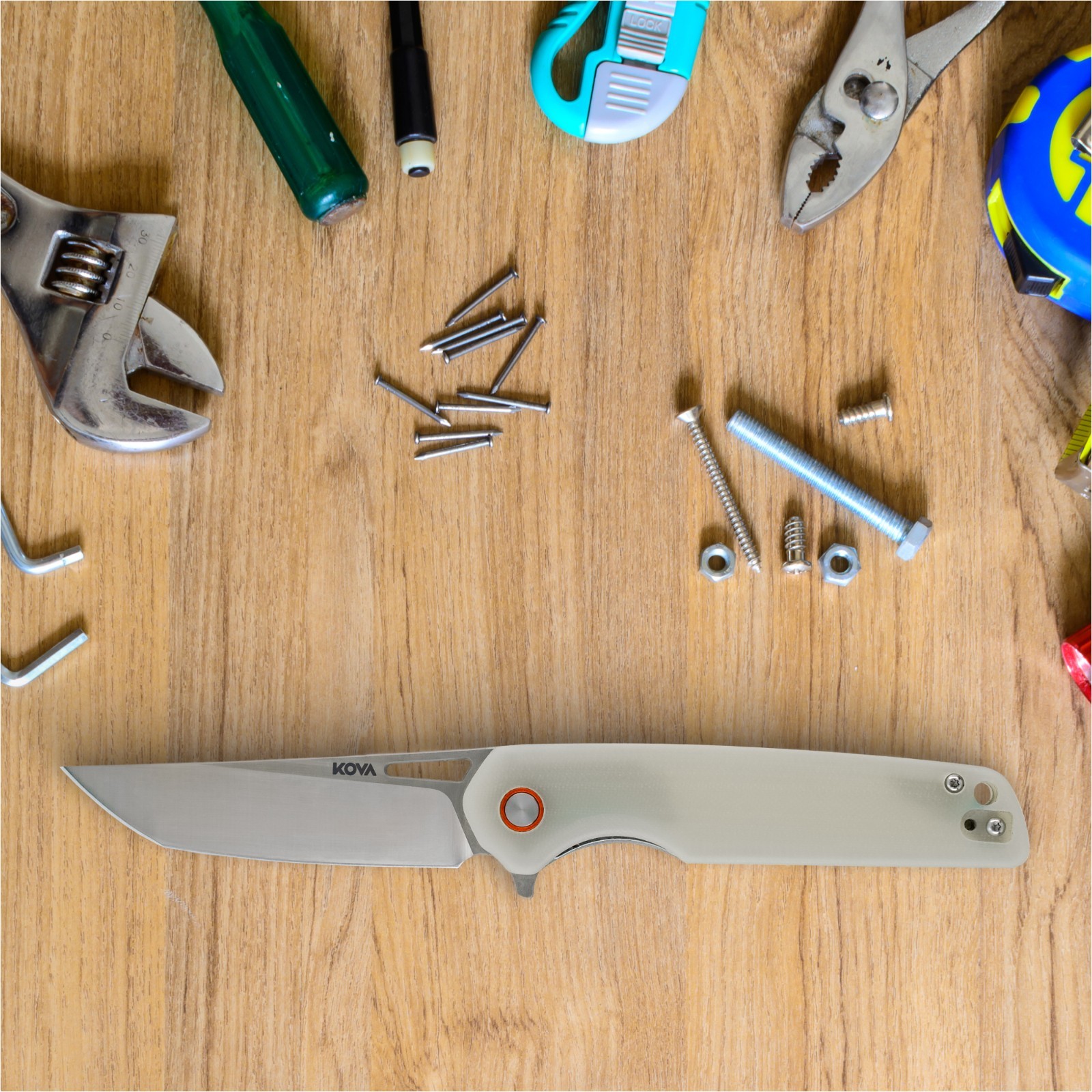 KOVA Nova Folding Knife – 3.35″ D2 Steel Drop-Point Blade, Jade G10 Handle