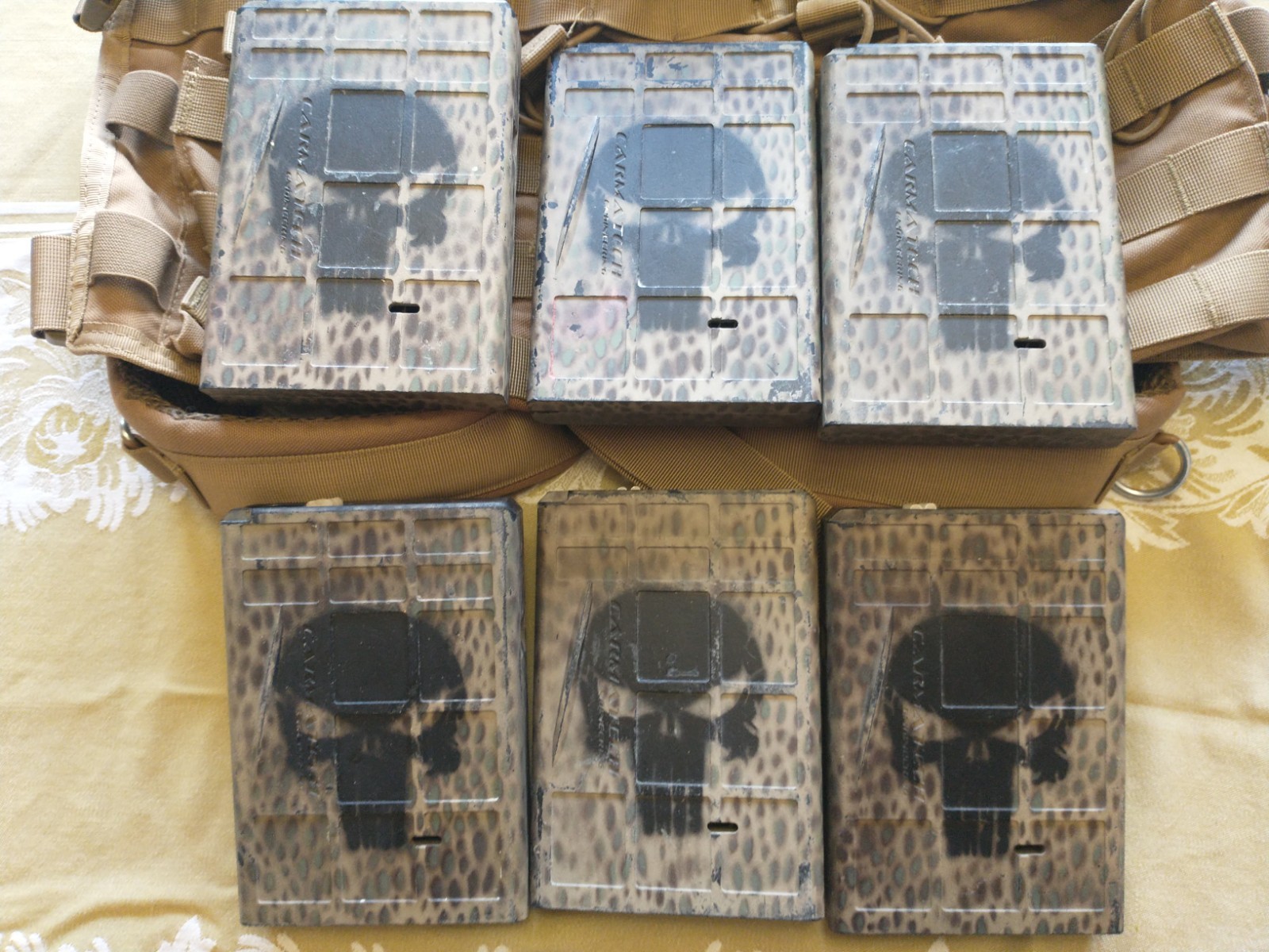 6 Carmatech Black Jack Engineering Paintball Magazines W/Molle Rig