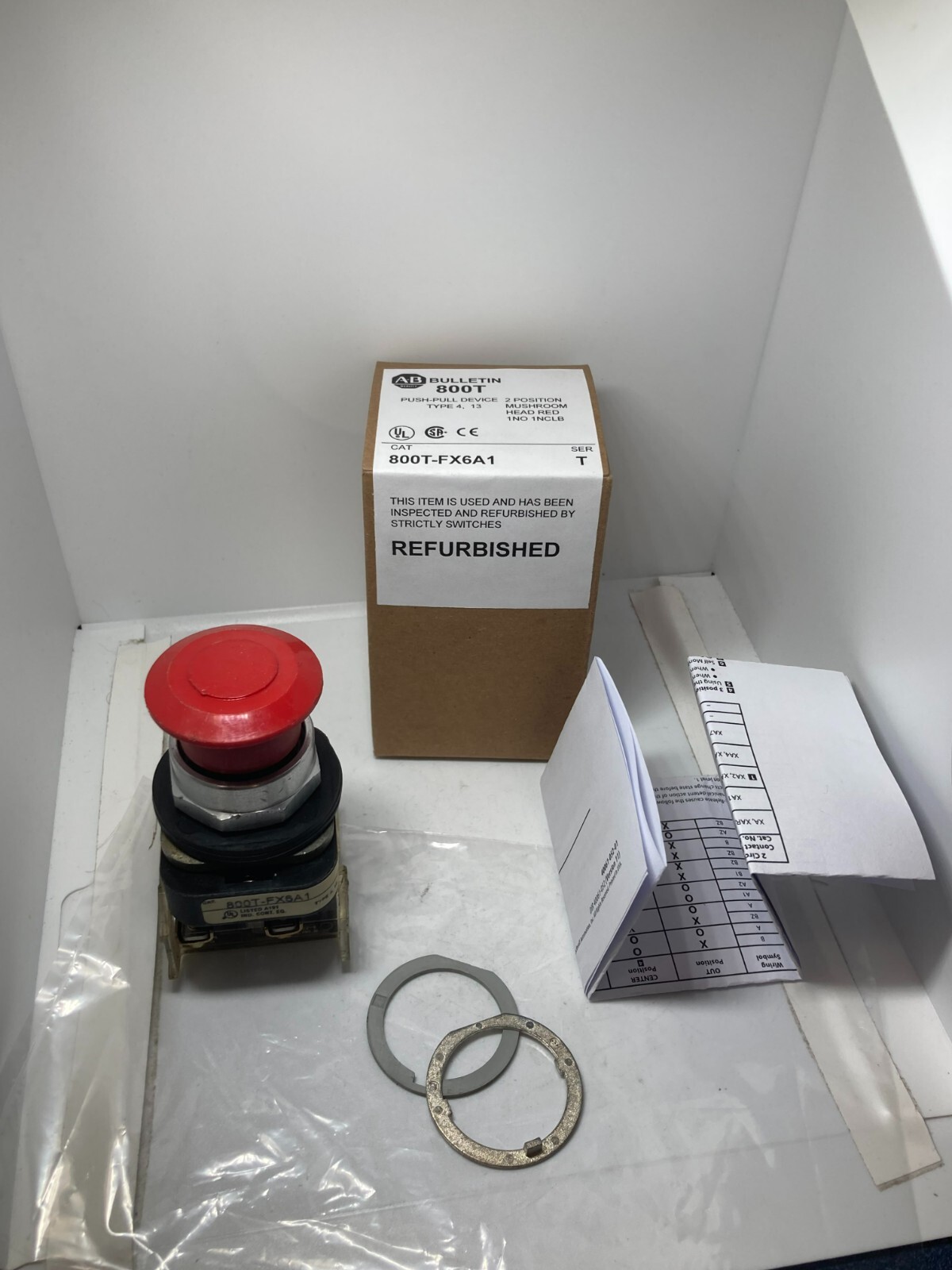 ALLEN BRADLEY 800T-FX6A1 PUSHBUTTON RED PUSH-PULL MUSH 2 POS 1NO/1NCLB SERIES T