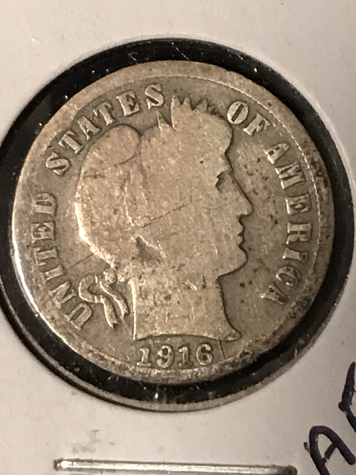 1916-S Barber Dime    Details-Scratch on Reverse