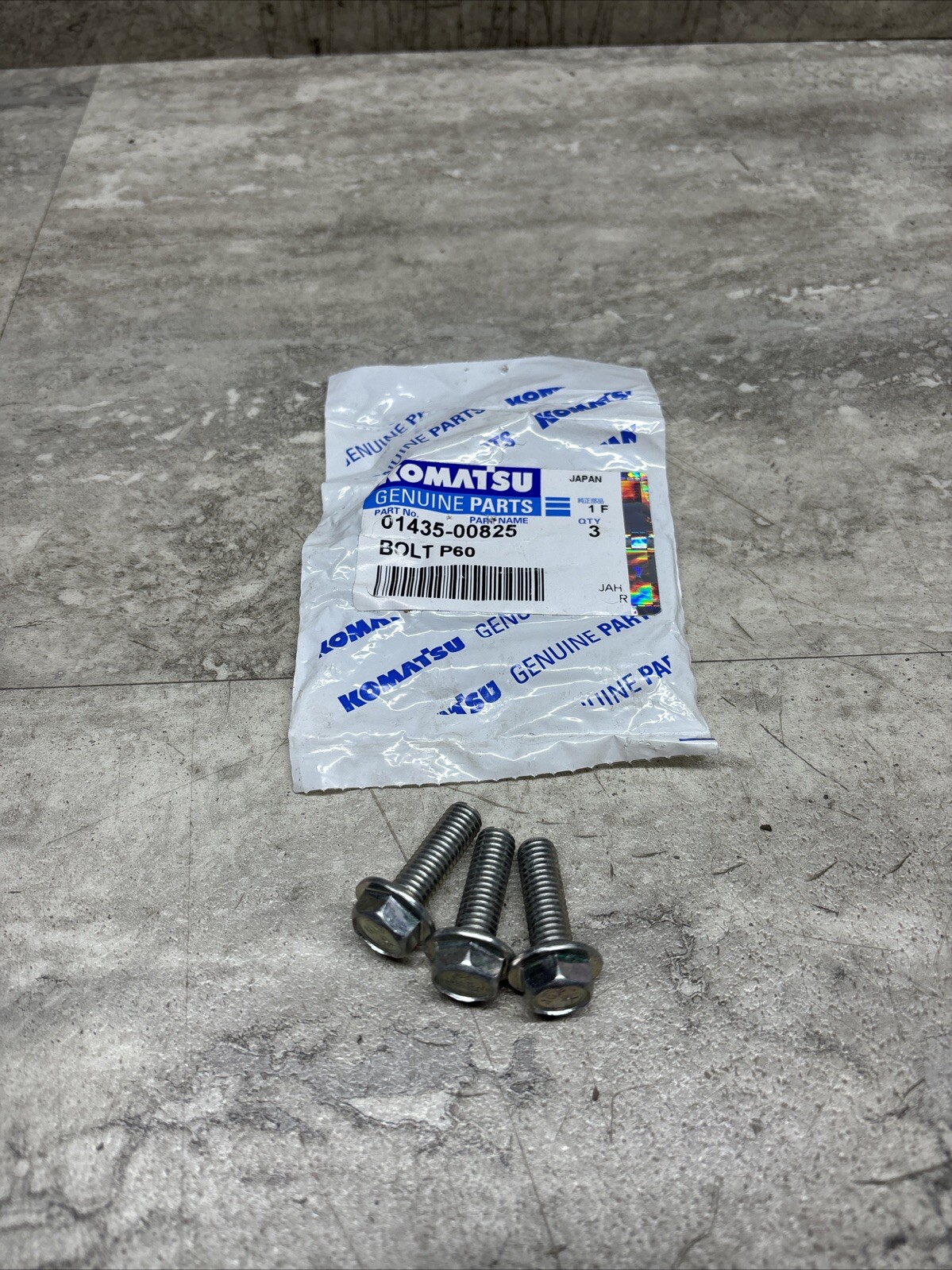Lot Of 3 OEM Komatsu 01435-00825 Bolt, New