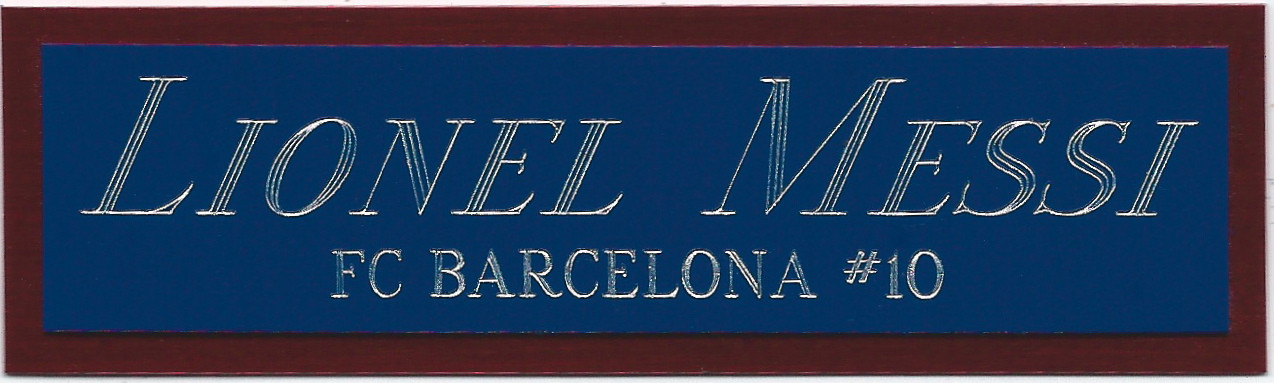 LIONEL MESSI NAMEPLATE FOR AUTOGRAPH Signed FC BARCELONA SOCCER FOOTBALL JERSEY