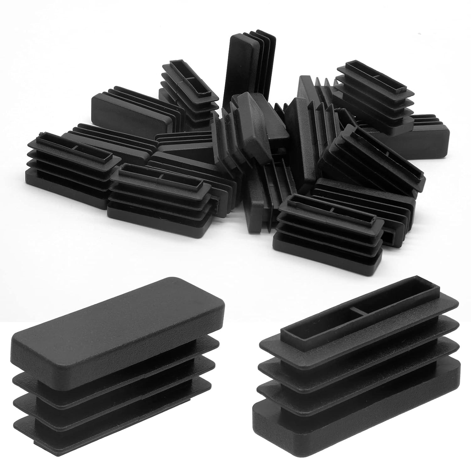 20pcs Black Plastic Rectangular Tube End Caps 38x13mm Furniture Floor Protectors