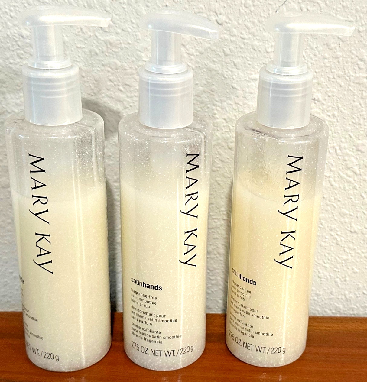 New 3x Mary Kay Satin Hands 7.75oz Fragrance-Free Hand Scrub (settled)