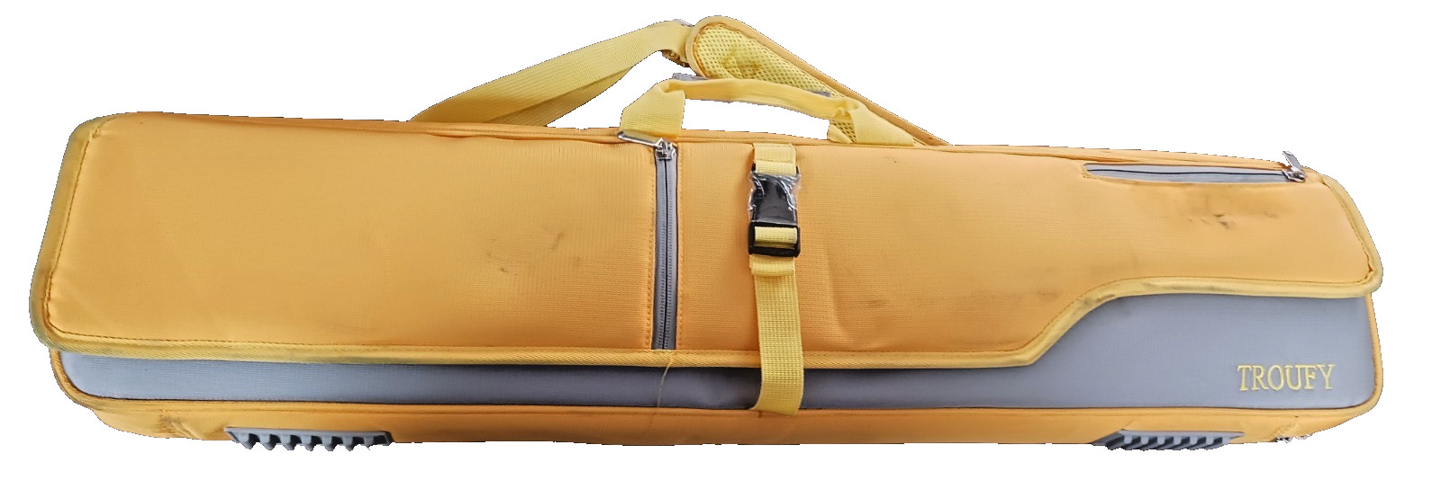 Troufy 4x4 Pool Cue Case XL Sling Bag Holds 4 Butts 4 Shafts Yellow/Grey 8-Slot!