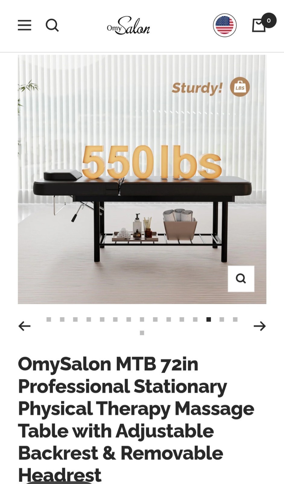 OmySalon MTB-W 72in Professional Stationary Massage Table Adjustable White NIB