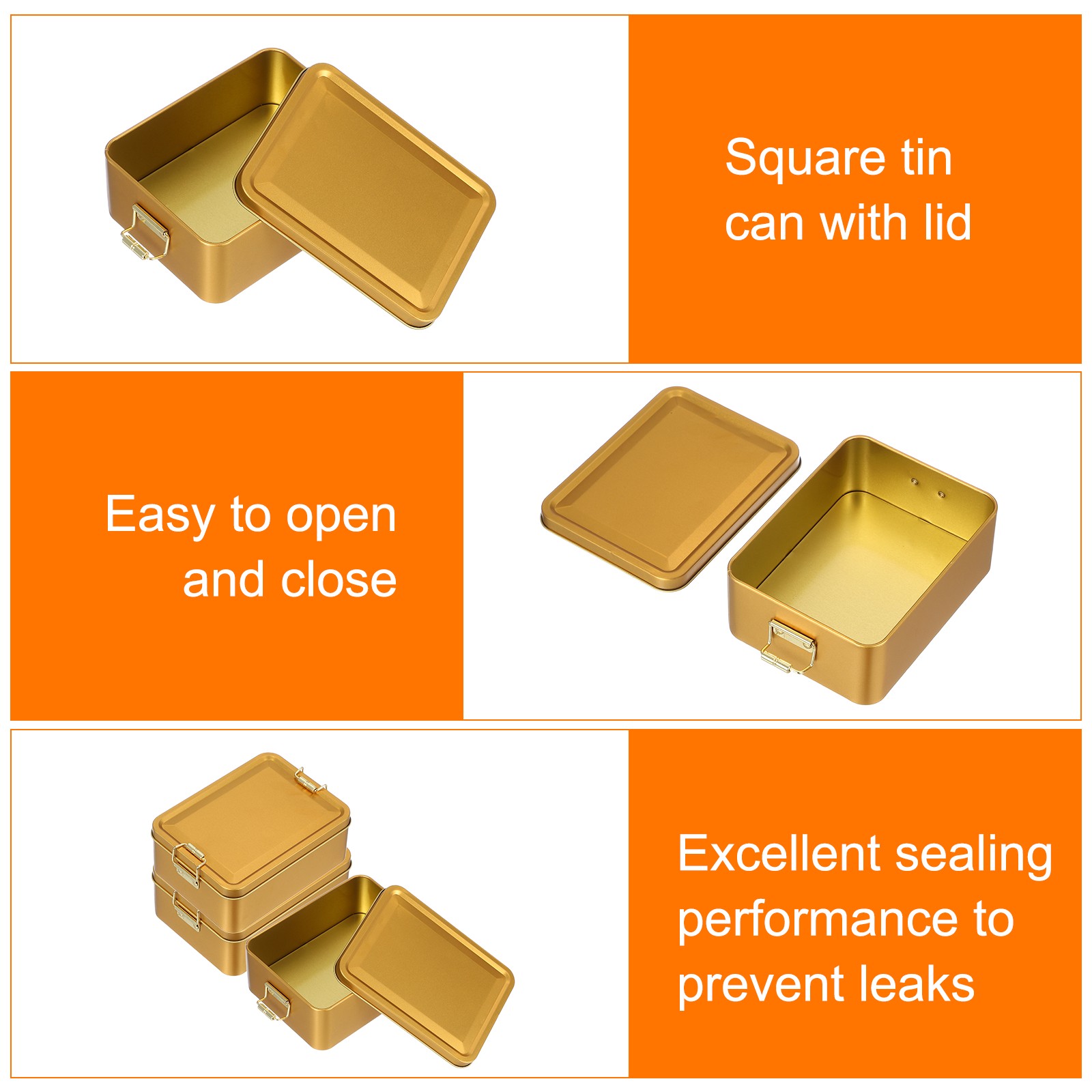 2Pcs Metal Rectangular Tinplate Tin Box with Buckle Gold