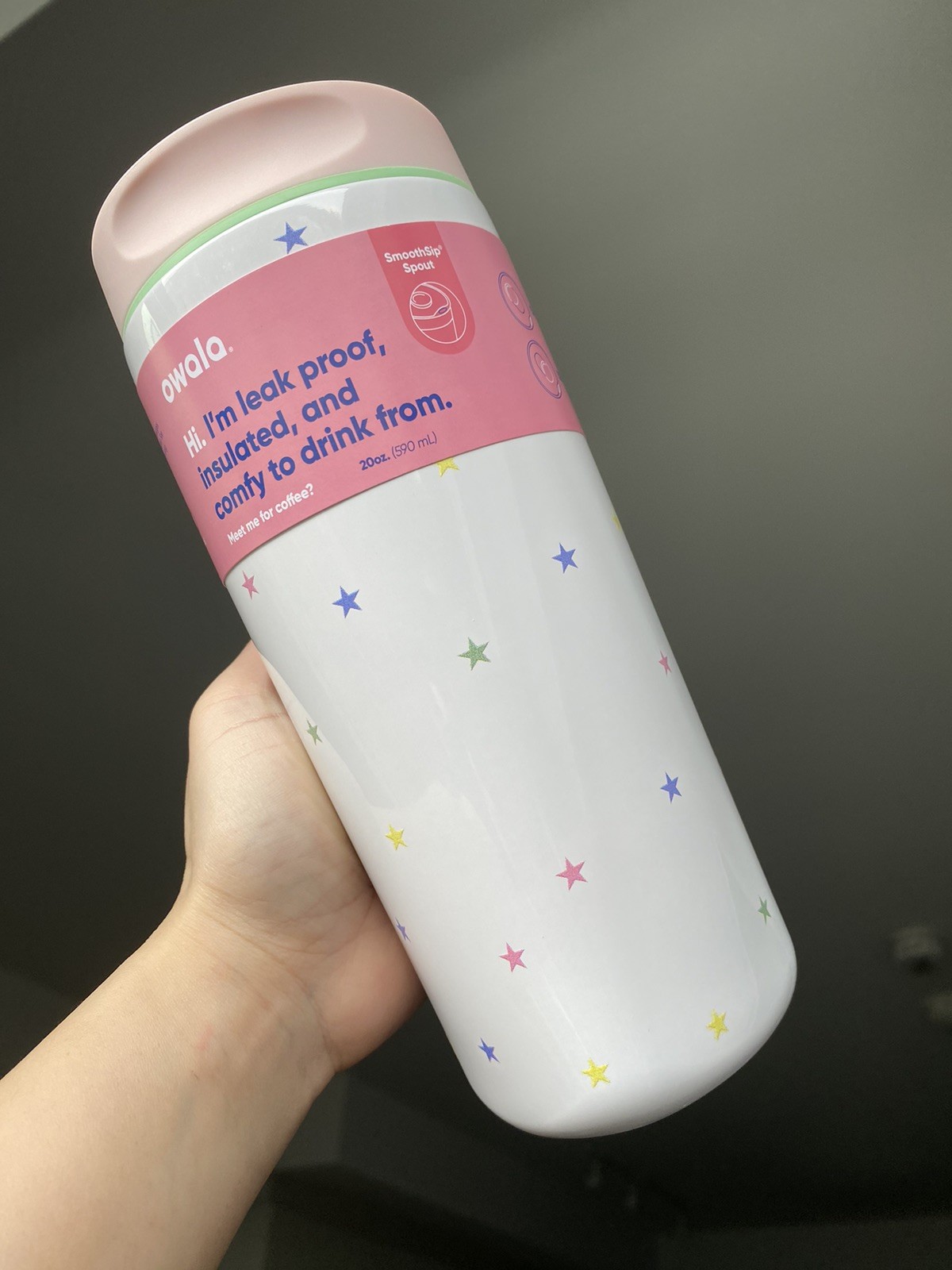 Owala "Give Me the Tea" Birthday Bash 20oz Smooth Sip Slider Ceramic Lined Stars