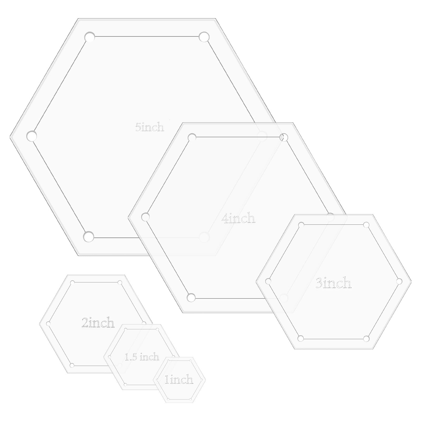 Hexagon Quilting Templates Acrylic Rulers 1/1.5/2/3/4/5 Inch Patchwork 6 PCS