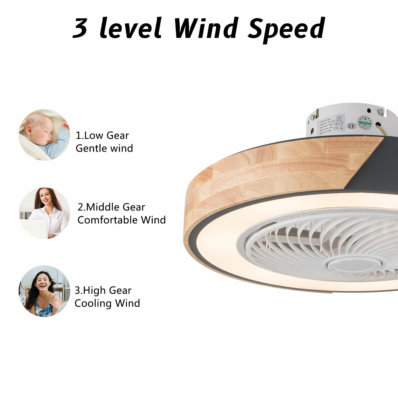 22'' Modern Ceiling Fan with Remote Dimmable LED Light Flush Mount Chandelier