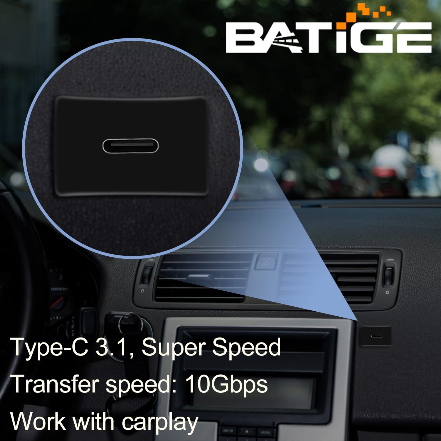 BATIGE Square Type C 3.1 Car Flush Mount Cable USB C 3.1 Panel Mount Male to ...