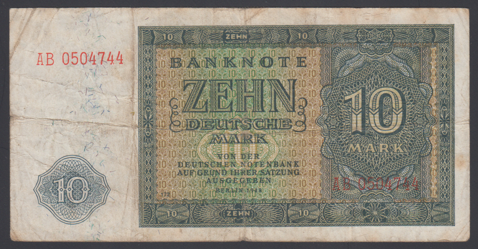 Germany Democratic Republic 10 D. Mark 1948 F-VF P. 12b,  Banknote, Circulated