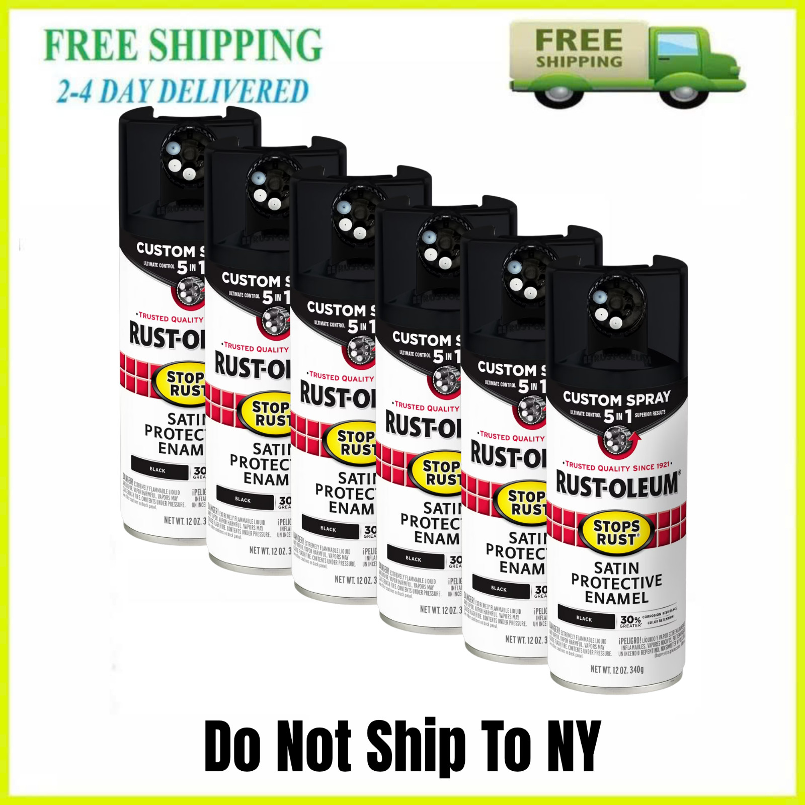 (6 Pack) Rust-Oleum Stops Rust 5-in-1 Satin Black Spray Paint Custom Spray 12 oz