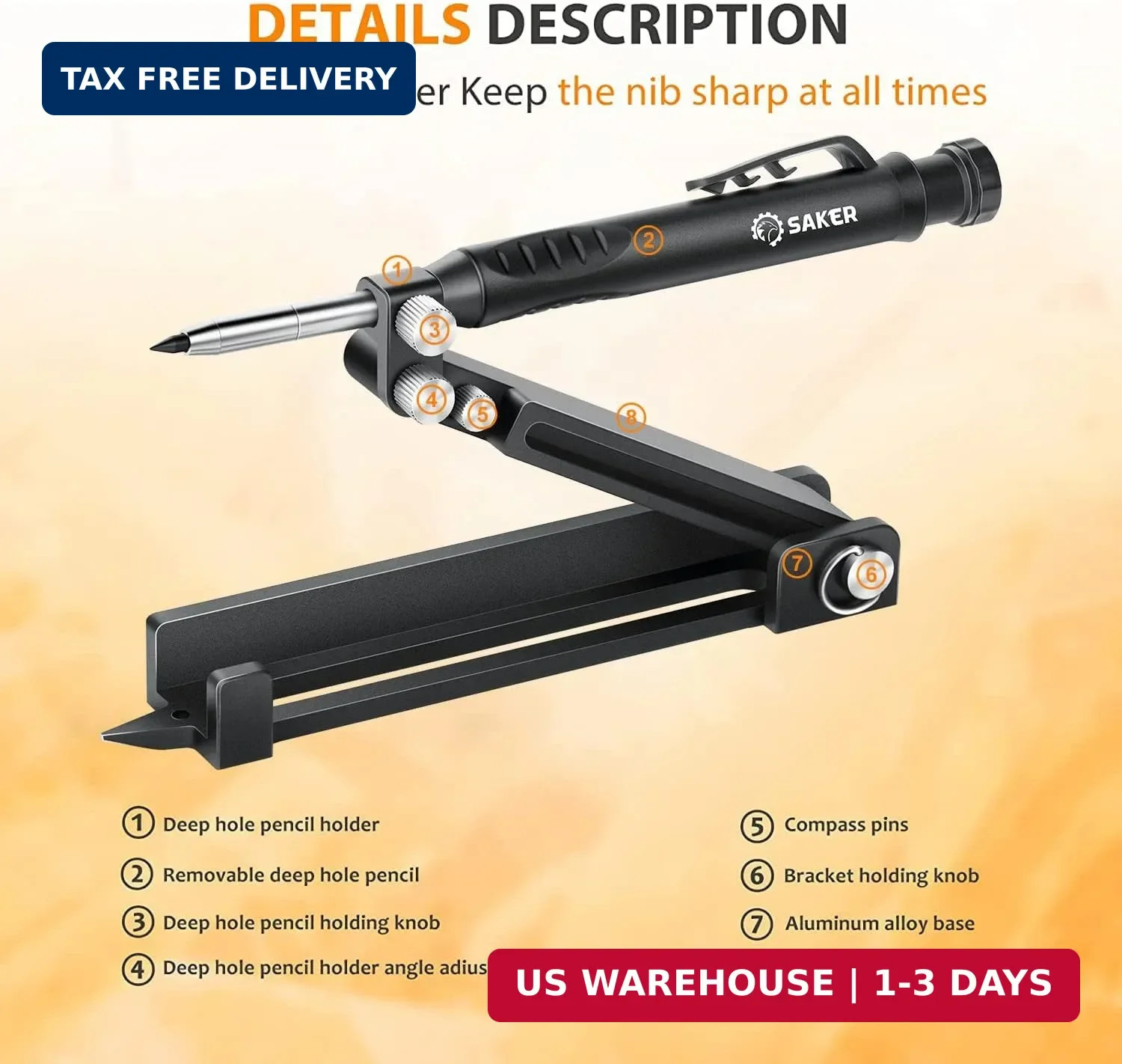 Multi-function Scribing Tool- Construction Pencil- Aluminum Alloy Scribe T