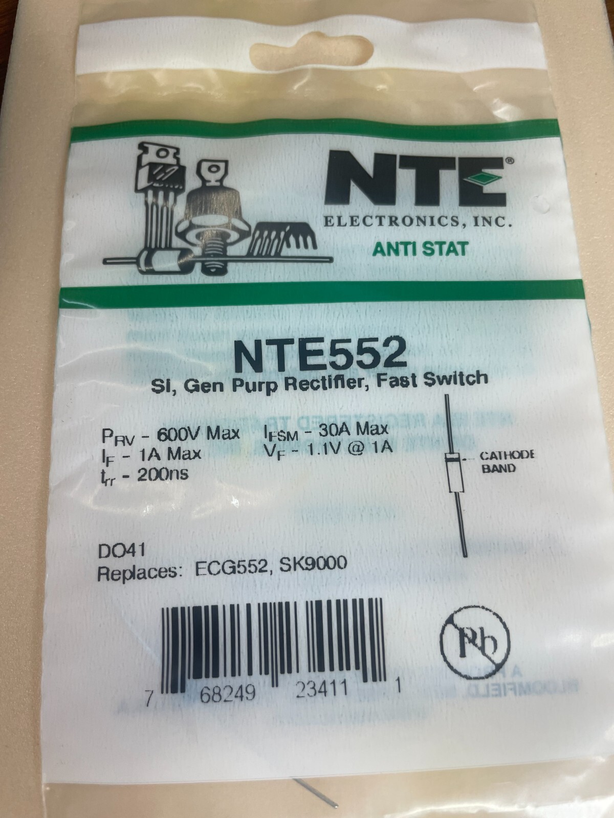 NTE552 Diode 1A 600V 200NS DO-41 Fast