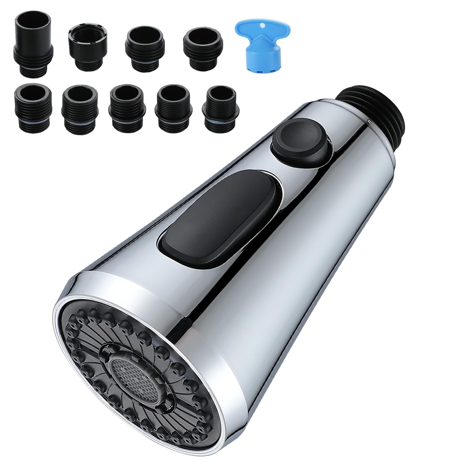 Chrome Pull Down Kitchen Faucet Head Replacement with 9 Adapters