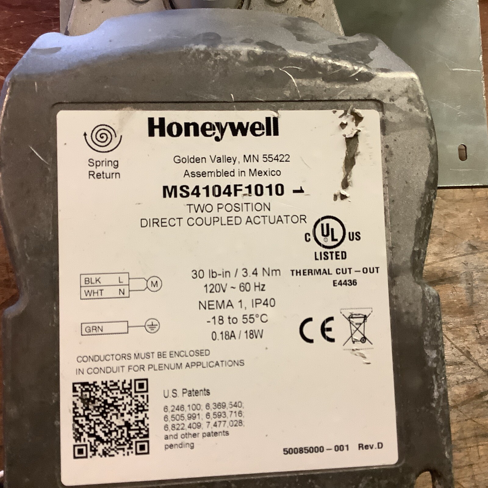 Honeywell MS4104F1010 Fast Acting Spring Return Actuator 2-Position