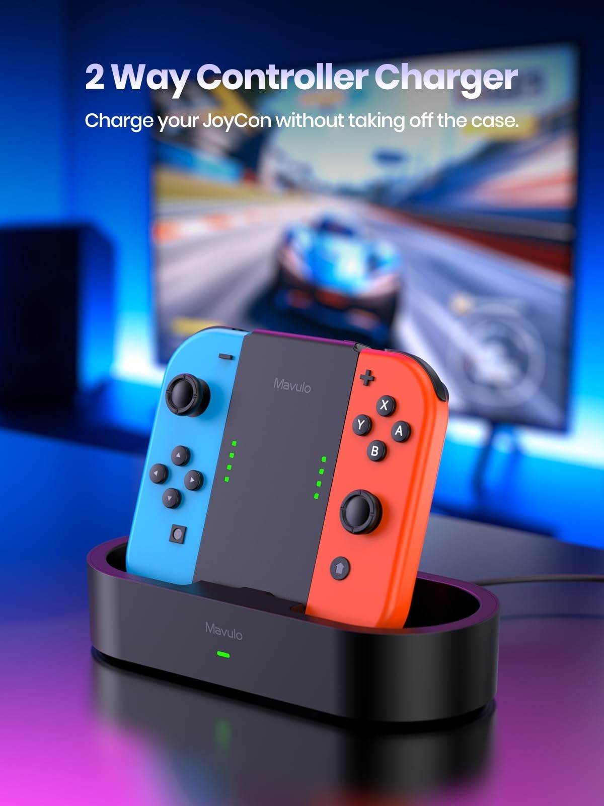 Charger Grip for Joy Con with 1200mAh Battery Steel Slide Rails Charging Dock