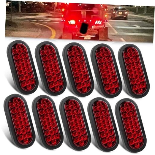 Konrali 6" Inch Oval Led Trailer Tail Lights Red 10PCS Turn Stop Tail Brake