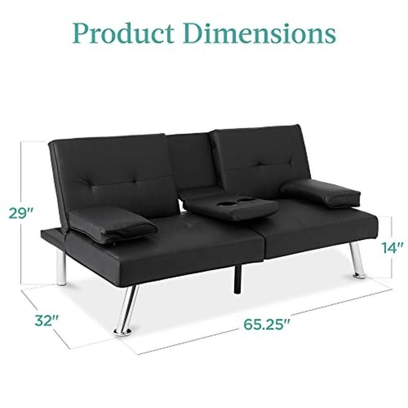 Adjustable Futon Sofa Bed Convertible Couch W/ Cupholders Removable Armrests New