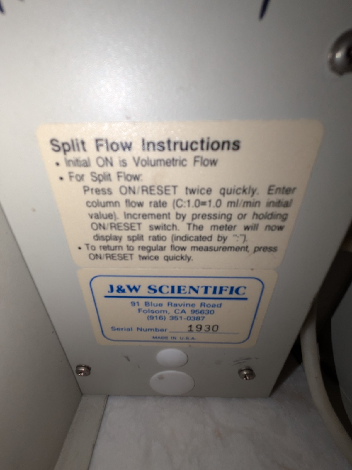 J&W SCIENTIFIC Digital Flowmeter