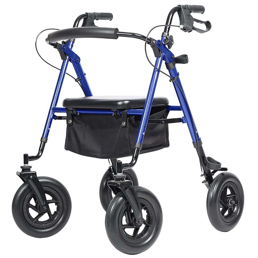 10” Deluxe ELENKER Rollator Walker Medical Heavy Duty Upright Stand Up Aid Blue