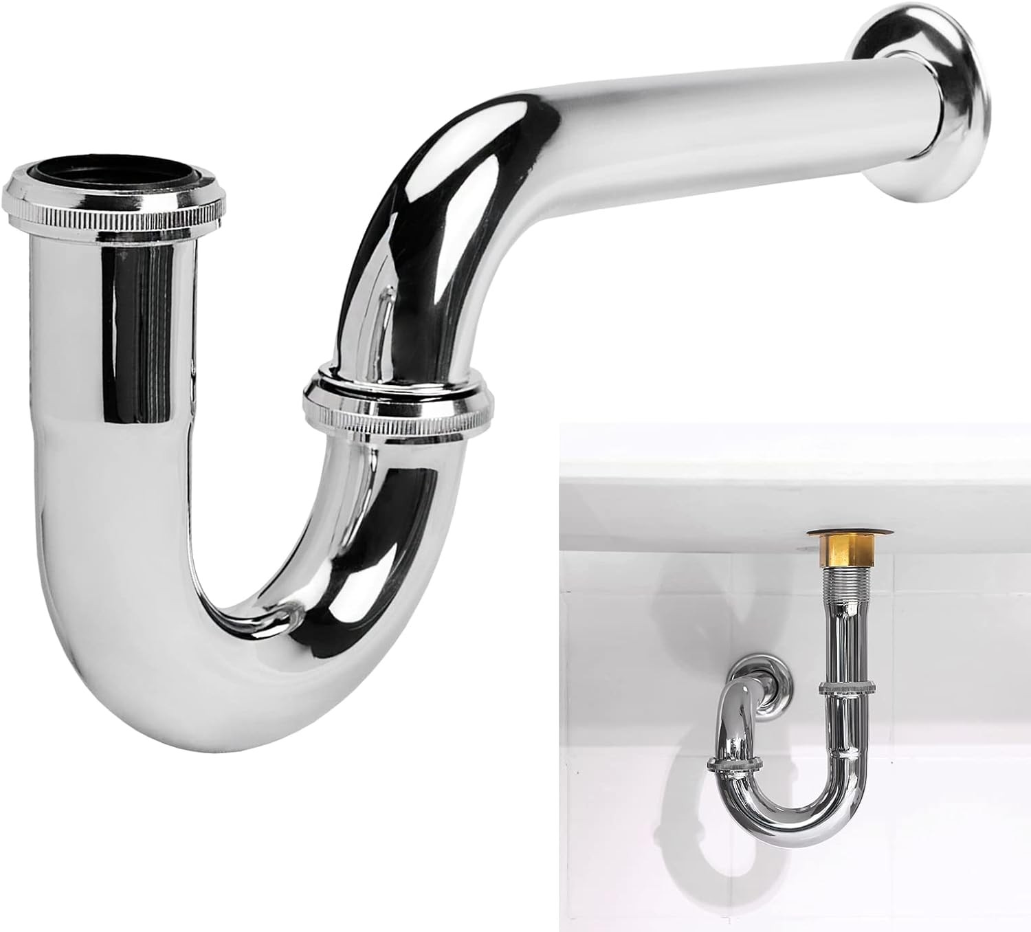 Stainless Steel P-Trap - 1 1/4 Inch Bathroom Basin Sink Waste Trap with Reducing