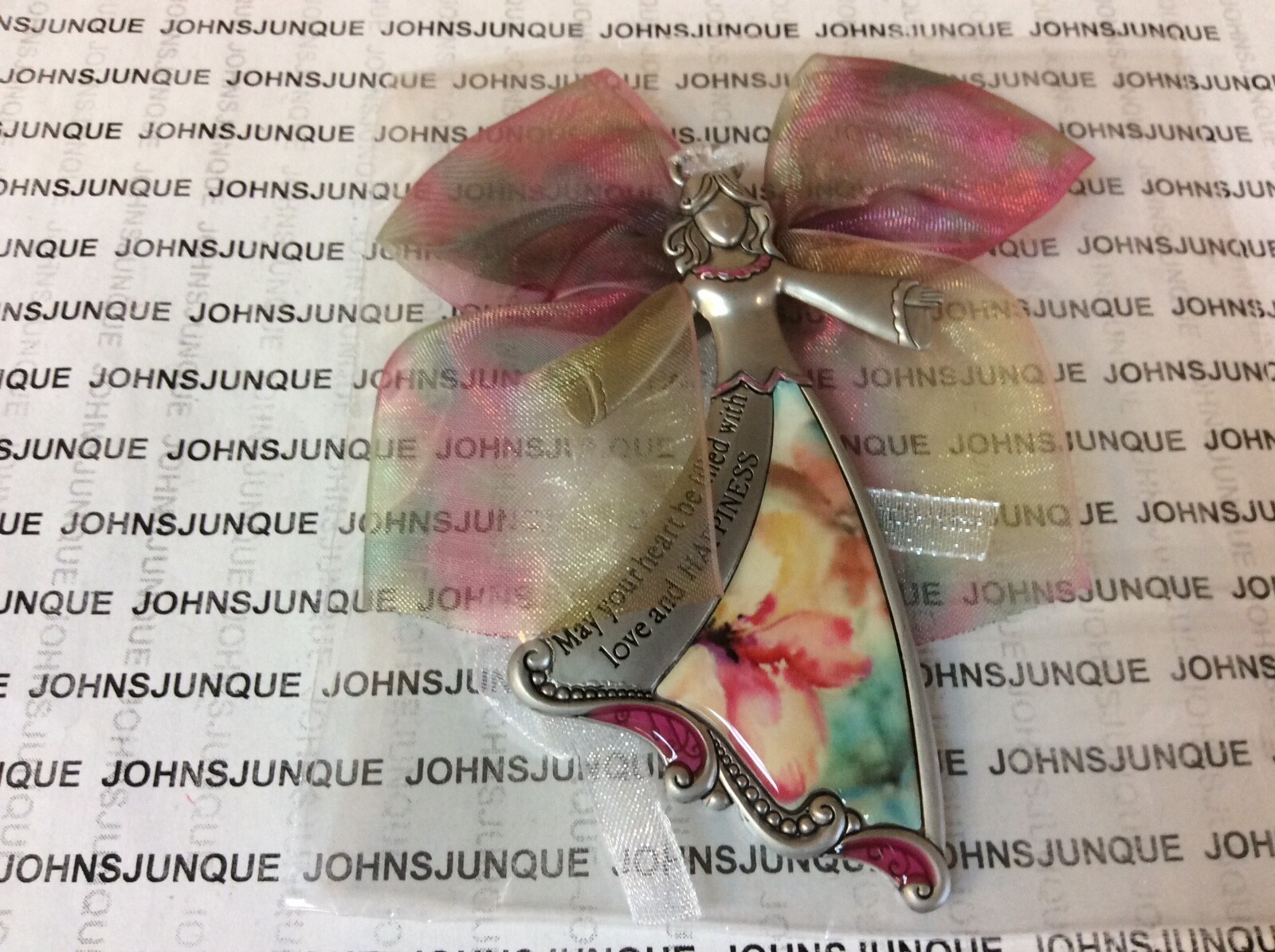 MAY YOUR HEART BE FILLED WITH LOVE AND HAPPINESS New w/tag Angel Zinc w/ribbon