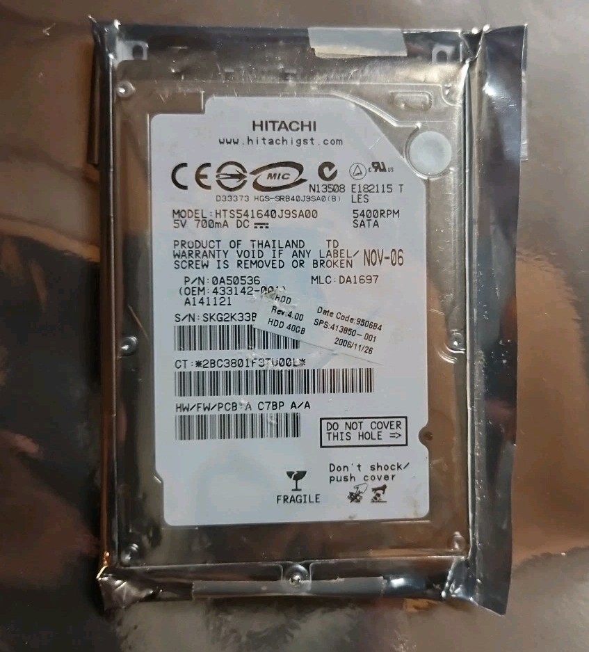 Hitachi 2.5” 40GB Hard Drive HDD For PlayStation 3 PS3 HTS541640J9SA00 5400RPM