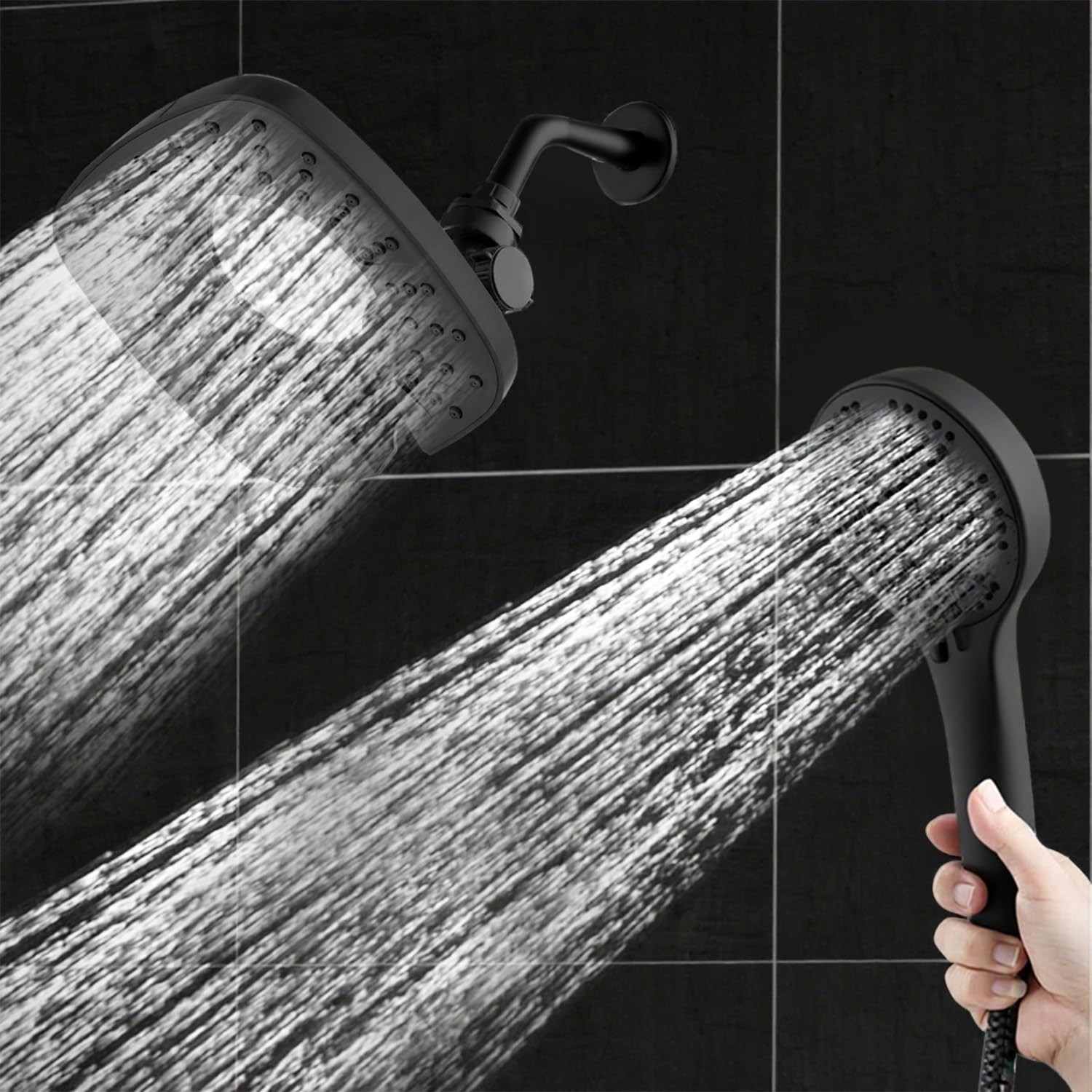 Botare Black Shower Head Handheld Spray Combo 59" Hose 9 Spray Modes