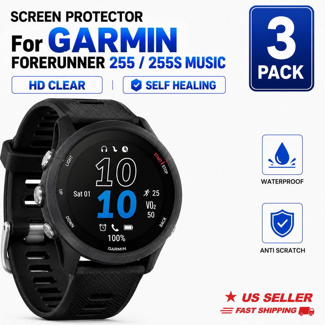 Garmin Forerunner 255 255S Music Screen Protector Hydrogel 3 Pack HD Clear