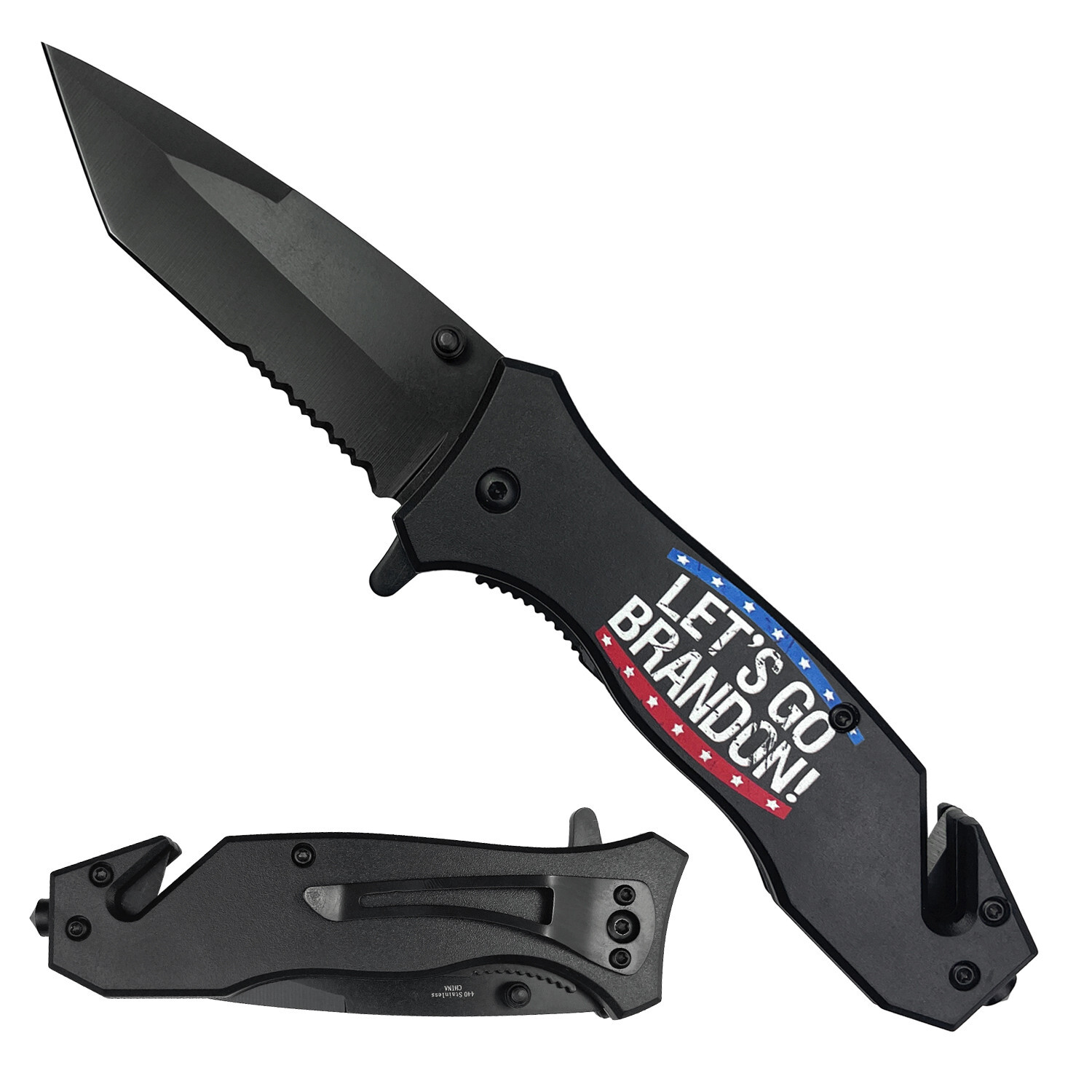 Let's Go Brandon Stainless Steel Pocket Knife with Belt Clip for Gift Collection