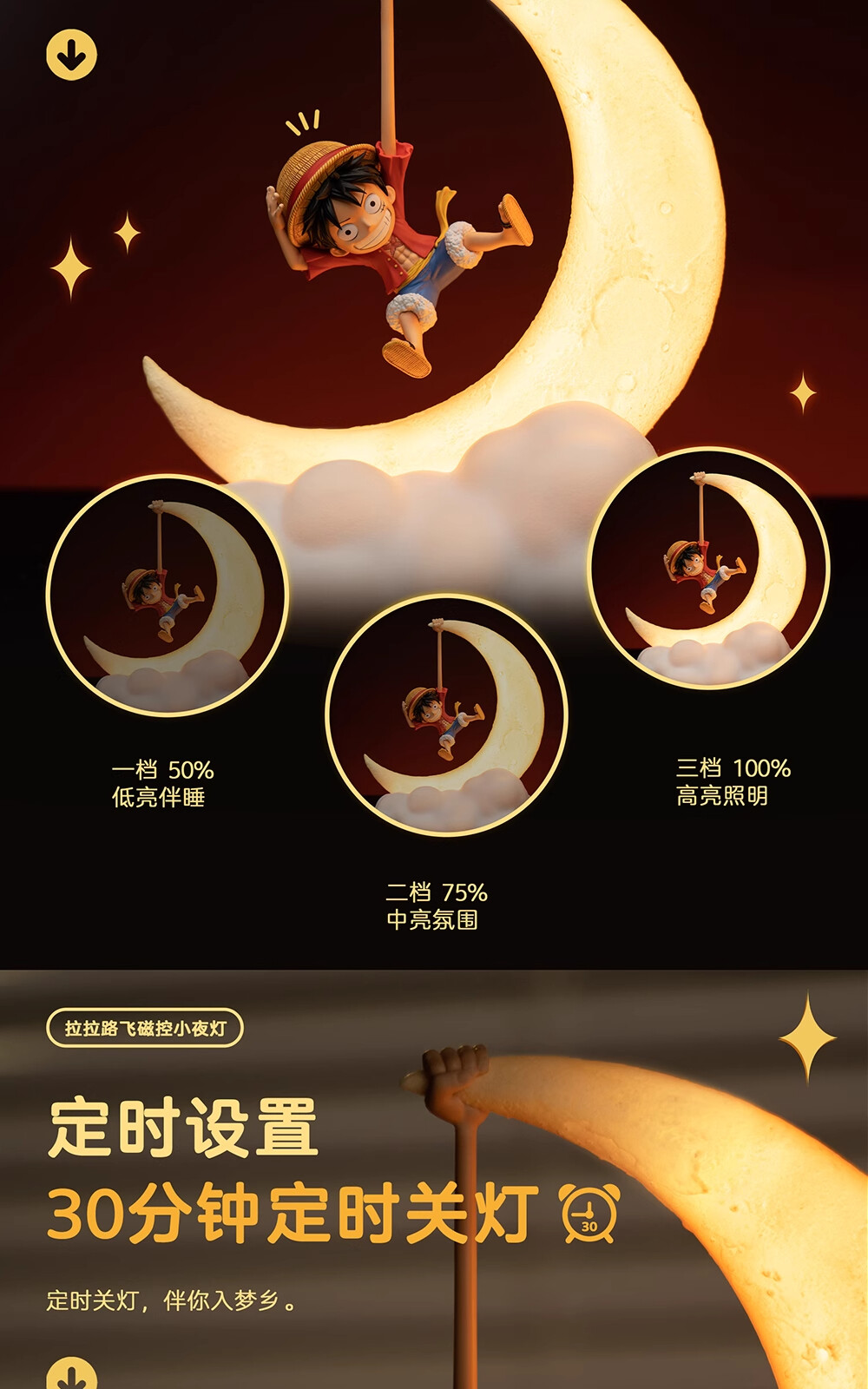 ONE PIECE Official Luffy Night Light Sensor Control Table LED Lamp Doll Toy Gift