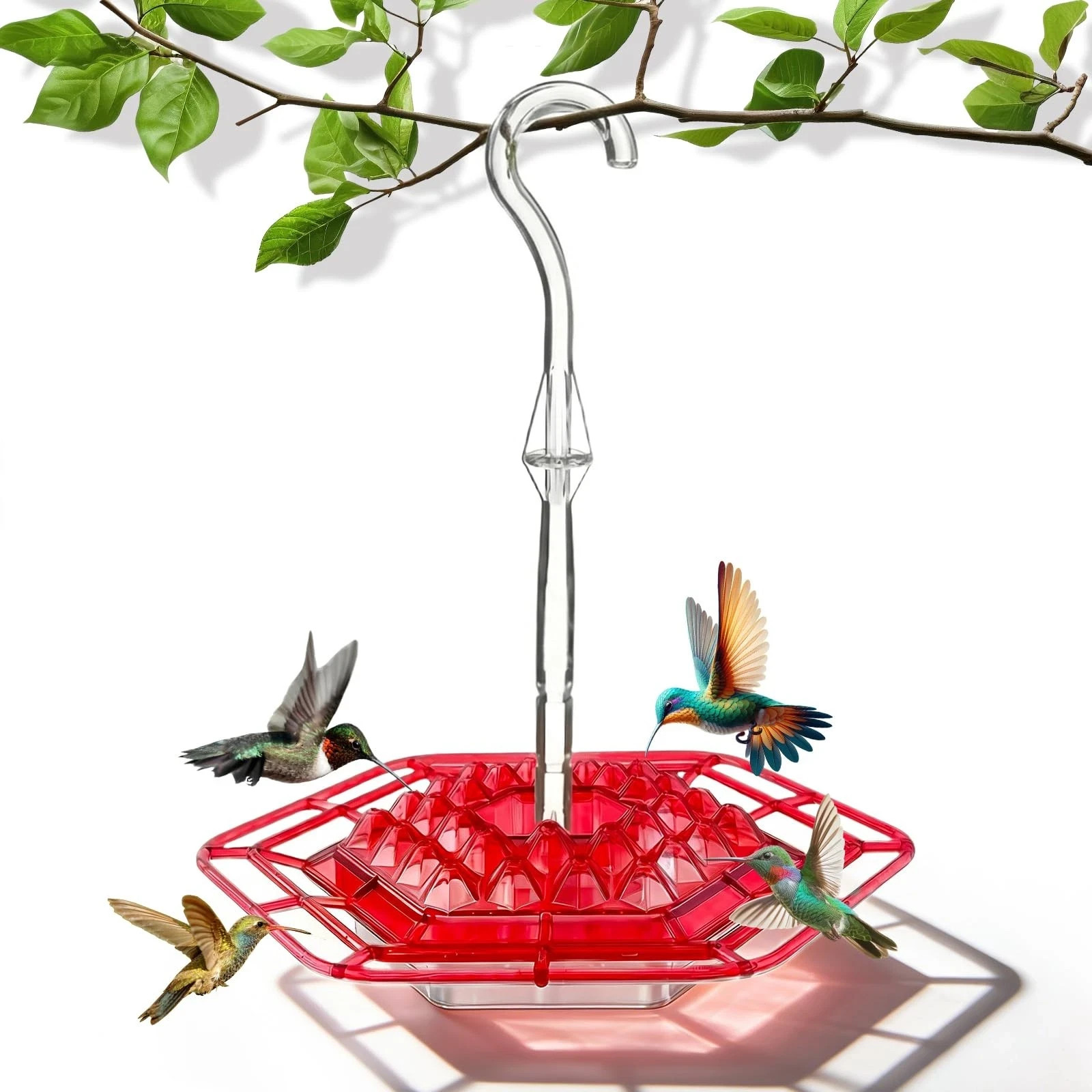 3- Hummingbird Feeders for Outdoors Hanging with 30 Feeding Ports Saucer Red