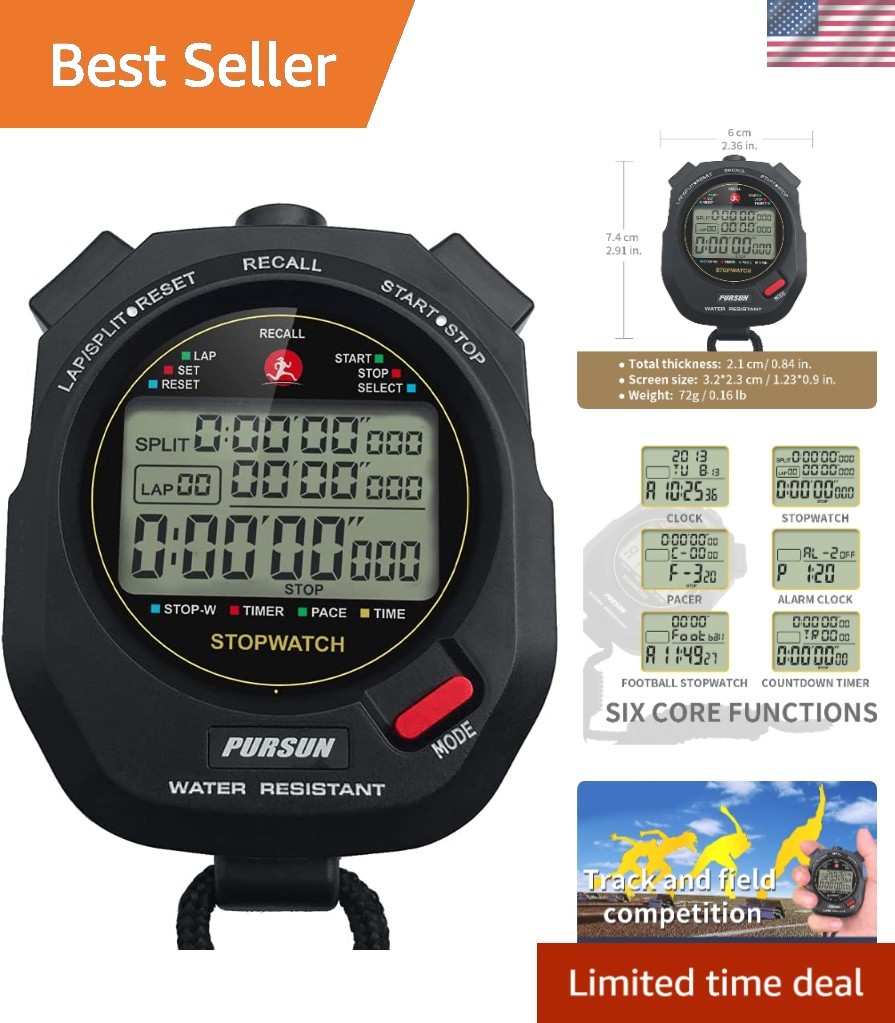 Digital Stopwatch with Fast Lap Record & 100 Lap Memory - Perfect for Training