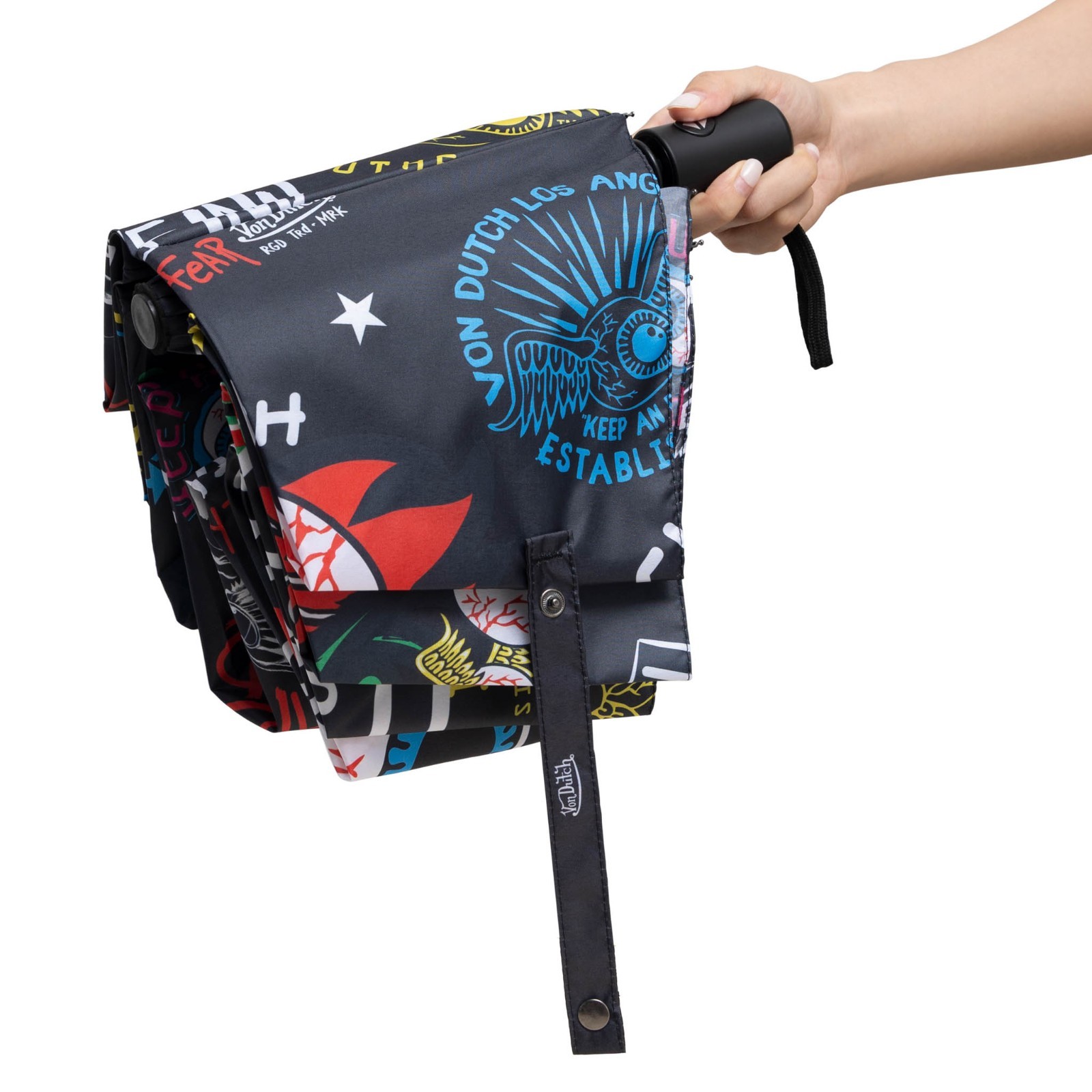 Von Dutch Jax Black Compact Automatic Umbrella, Strong & Portable