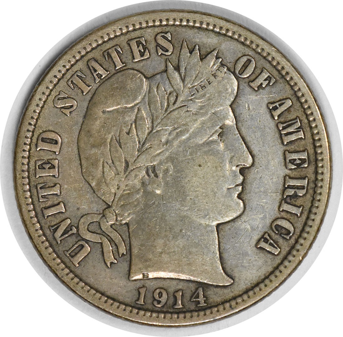 1914-D/D Barber Silver Dime RPM1 Choice VF Uncertified #108
