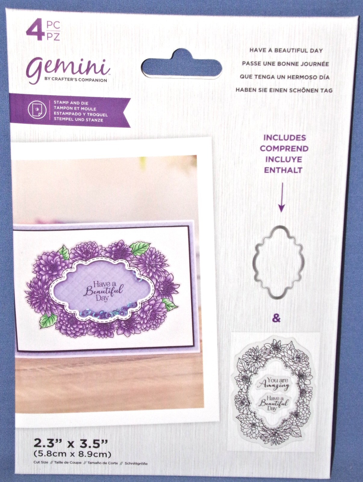 Crafters Companion Gemini Have a Beautiful Day Sentiment Floral Frame Stamps Die