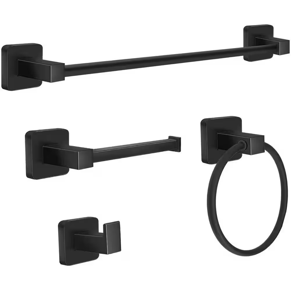 4-Piece Bath Hardware Set with 17 In. Towel Bar Towel Ring Toilet Paper Holder a