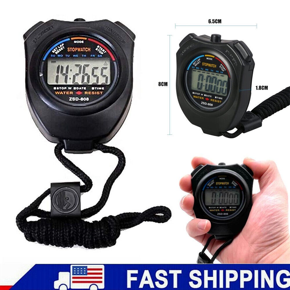 Digital Chronograph Stopwatch LCD Waterproof Stop Watch Held Sport Timer Counter
