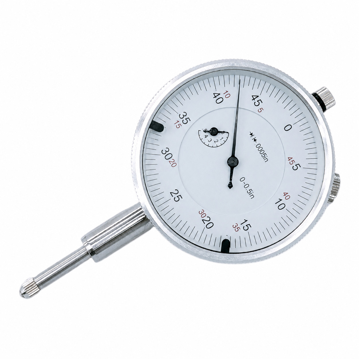High Precision 0.5"/.005" AGD 2 Dial Indicator, Changeable Stem, Travel Lug Back