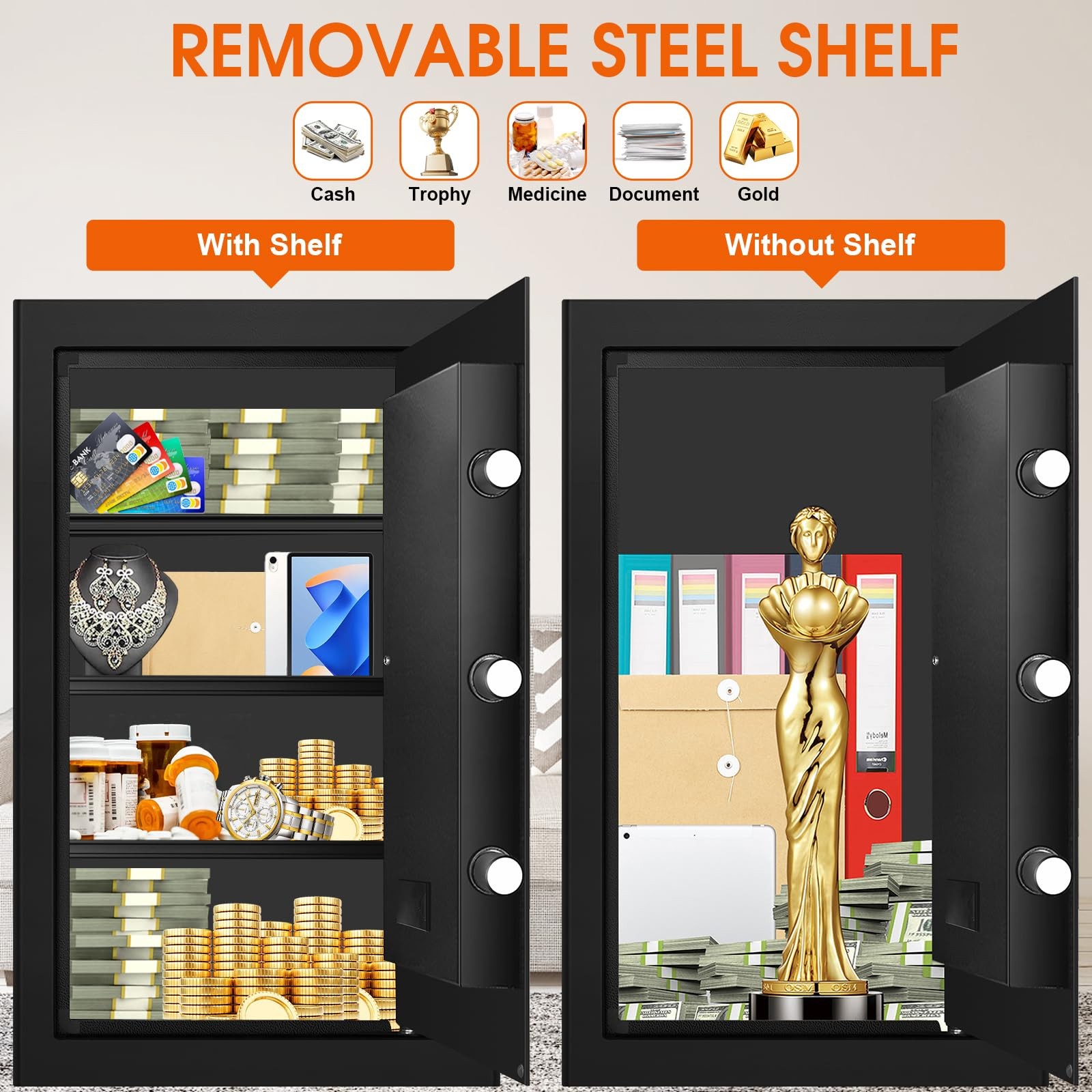 5.2 Cuft Large Safes for Home Use Fire and Water Proof, Heavy Duty Fireproof ...
