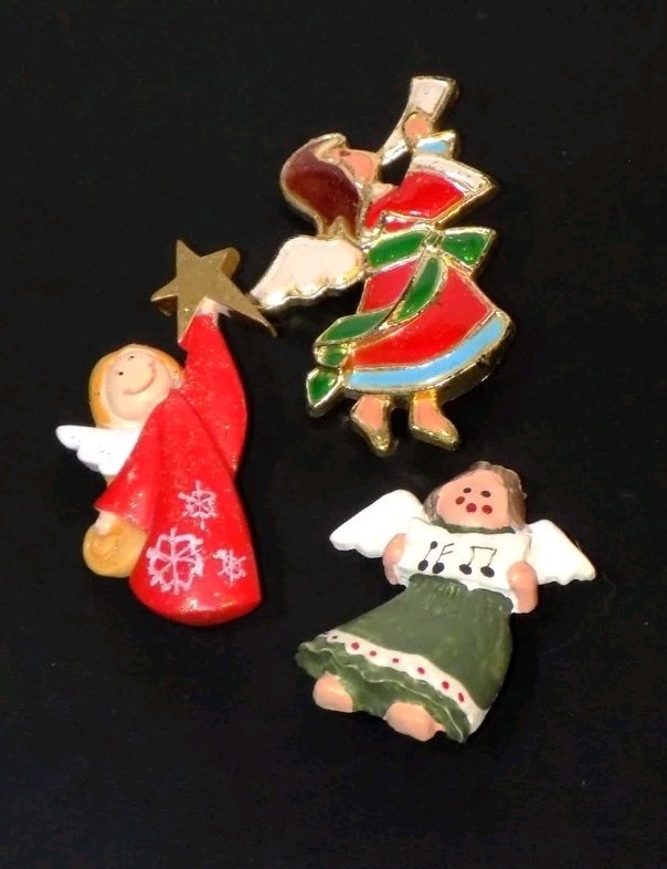 Christmas Angel Decorative Pins Set of 3 Holiday Brooches Holiday Religious Pin