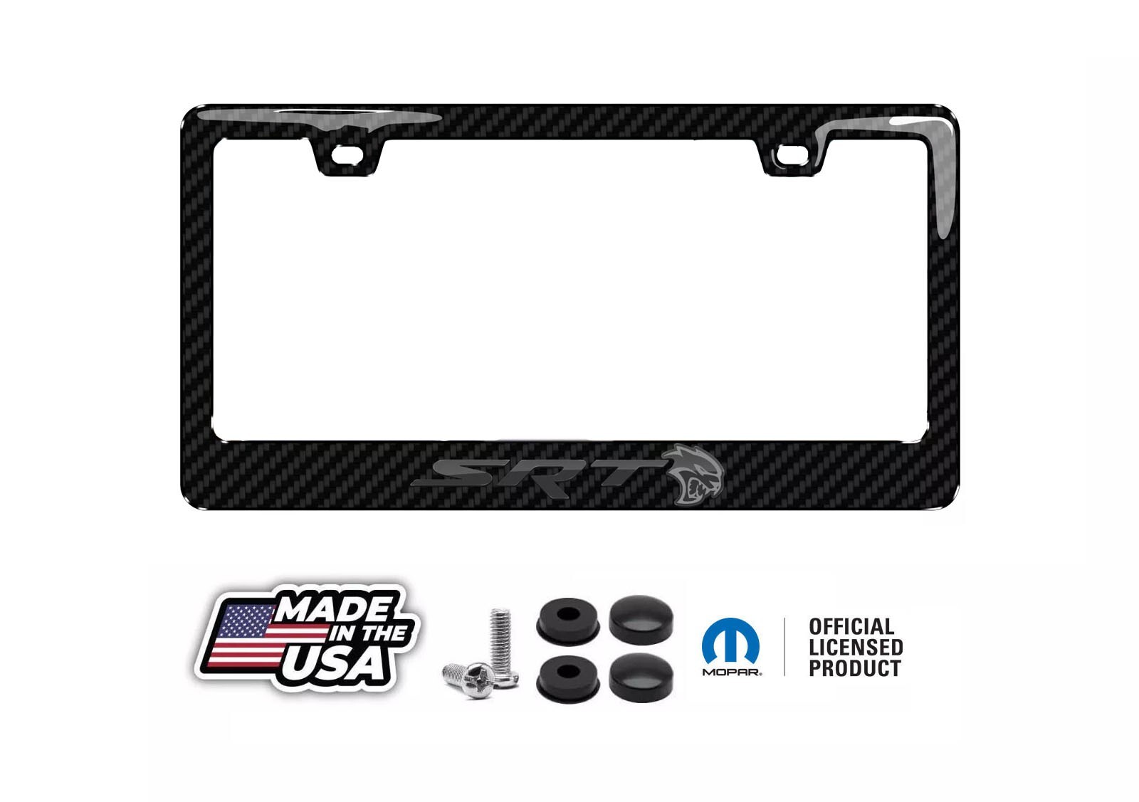 Dodge SRT Hellcat Black 3D Real Carbon Fiber ABS Plastic License Plate Frame