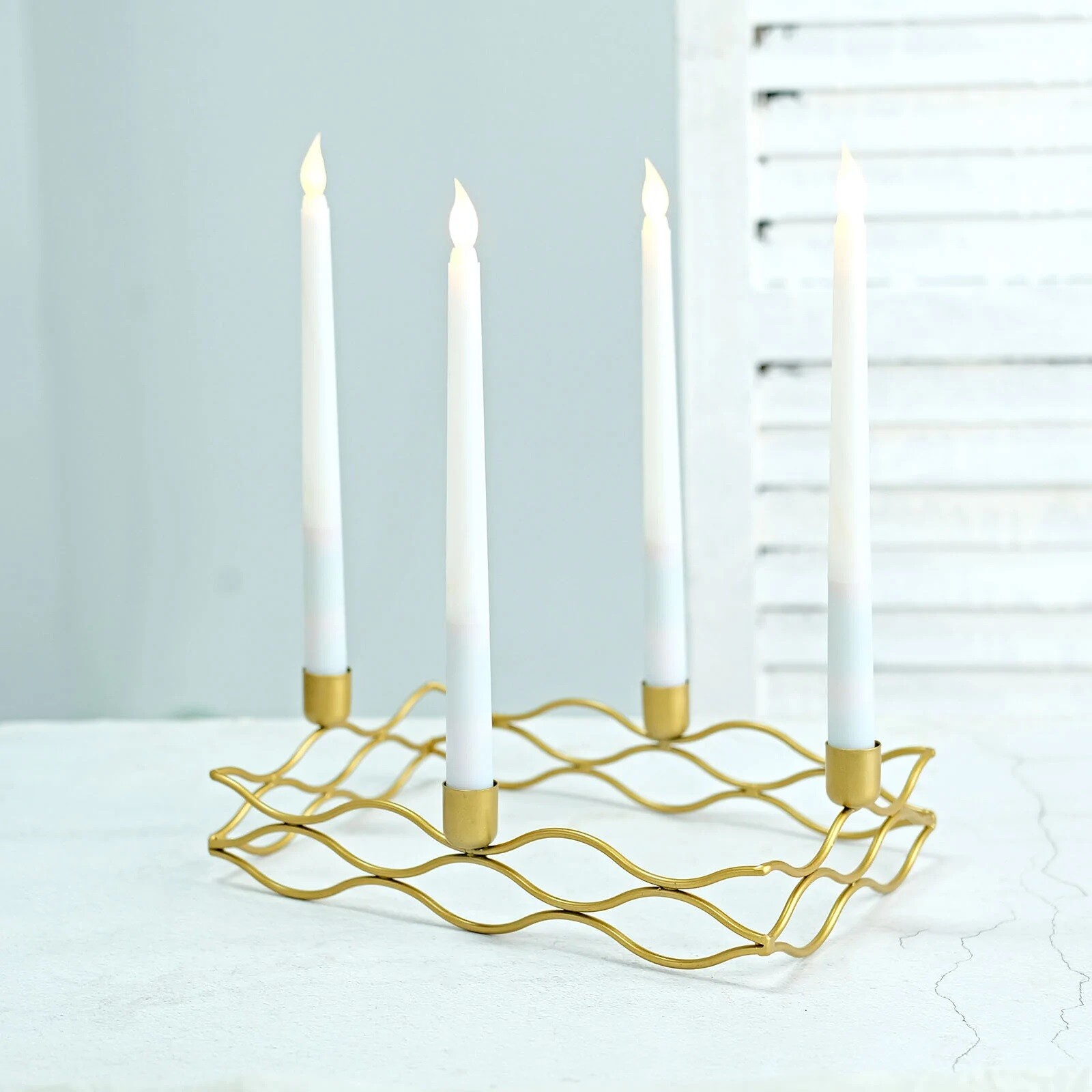 4 arm Gold Metal Rectangular Candelabra Taper Candle Holders Party Decorations